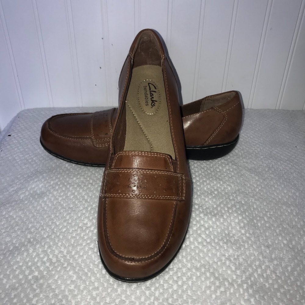 Clarks Bendables Brown Leather Loafers 9 Wide